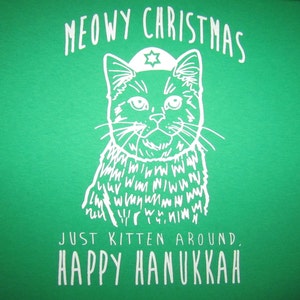 mens meowy christmas just kitten around happy hanukkah t shirt ugly sweater party xmas holiday harry graphic cat vintage meow awesome tee image 2