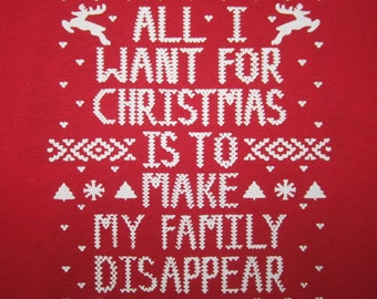 kids all i want for christmas is to make my family disappear ugly sweater t shirt cute holiday toddler funny boys girls youth 2 4 6 8 10 12