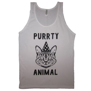 tank top purrty animal tee funny cats cat t shirt party cute womens mens unisex sleeveless graphic novelty muscle flex cat lady birthday new