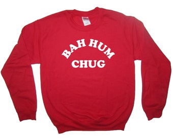 sweatshirt bah hum chug christmas shirt ugly sweater party top funny holiday t long sleeve mens womens bah humbug wine beer present idea new
