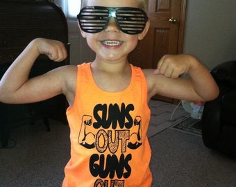 kids suns out guns out tank top t shirt youth cute summer sleeveless awesome cool humor funny boys children tee