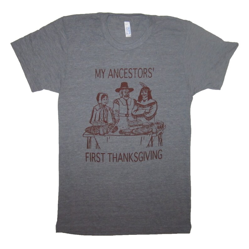 my ancestors first thanksgiving t shirt funny holiday family pilgrims pizza beer wine drinking party turkey donuts cute funnel cake novelty image 5