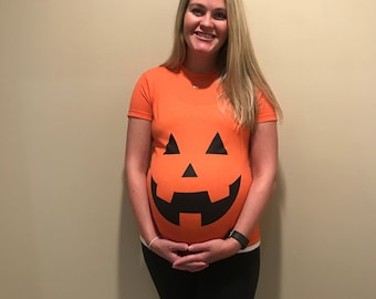 Frauen Kürbis schnitzen geschnitzt t Shirt lustige Prego schwangere Mutterschaft Foto Foto Schießen Halloween Kostüm Idee Trick oder behandeln verrückte t-Shirt oben