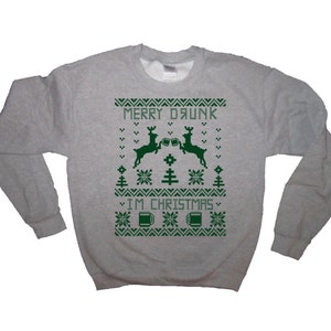 sweatshirt merry drunk i&#39;m christmas shirt top long sleeves funny holiday ugly sweater party contest winner cute mens womens beer drinking