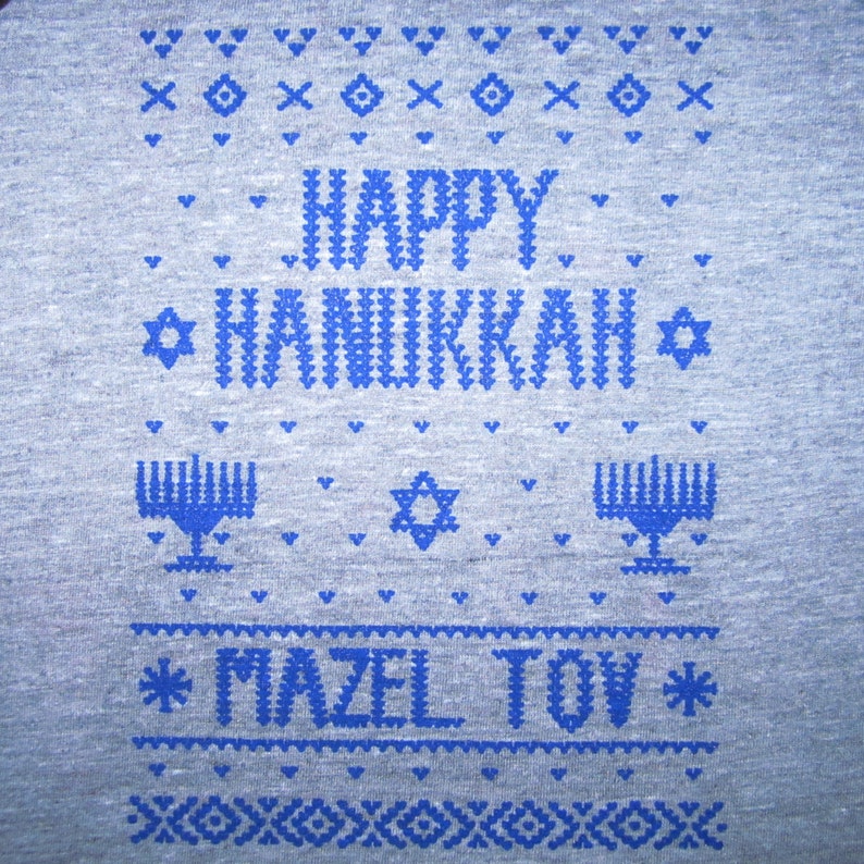 kids happy hanukkah ugly holiday sweater mazel tov cute stitch pattern design menorah jewish boys girls youth toddler jewish top tee new image 2