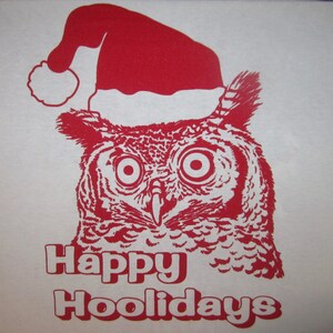 mens happy hoolidays christmas t shirt funny holidays xmas santa hat novelty graphic present gift idea owl secret ugly sweater party idea