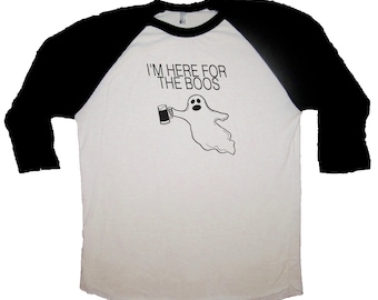 Raglan Ärmel bin ich hier für die Buh-Rufe Shirt lustige Halloween Kostüm Idee Trick oder Behandlung von Ghost Bier trinken Urlaub Partei Grafik Top t t