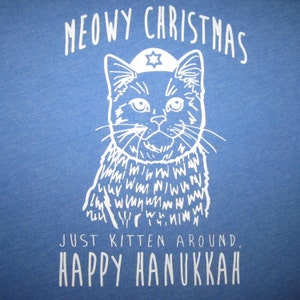 womens meowy christmas just kitten around happy hanukkah t shirt funny holiday ugly xmas holiday party sweater fugly cat kitten cute new tee