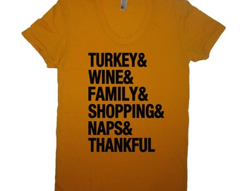 womens turkey and wine & family shopping naps thankful thanksgiving cute black friday holiday football beer graphic tee present gift top