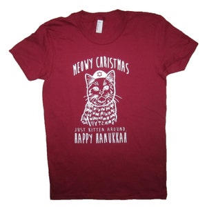 womens meowy christmas just kitten around happy hanukkah t shirt funny holiday ugly xmas holiday party sweater animal cat kitten cute tee image 5