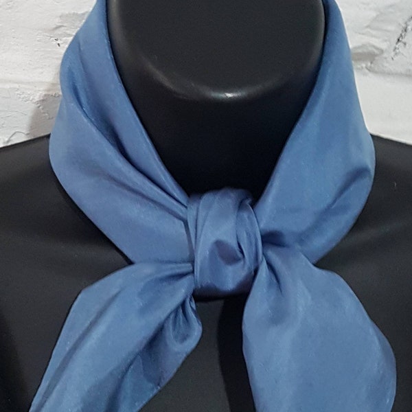 Mid Blue Pure silk neckerchief, silk square, gift for her, neckscarf, silk anniversary, 12th anniversary, blue silk square, pocket square,