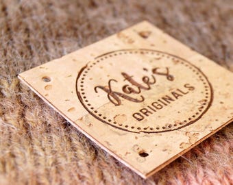 Custom garment labels, cork leather labels, vegan leather tags, knitting labels, clothing labels, crochet labels, custom logo tags, 25 pc