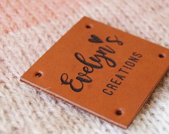 Personalized leather labels, custom garment tags, clothing labels, knitting and crochet tags, logo labels, leather tags, set of 25 pc