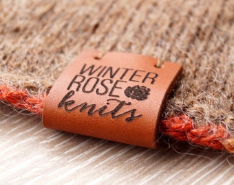Center fold labels Personalized leather labels Custom leather tags Logo labels Knitting labels Branding tags Leather label Set of 25 pc