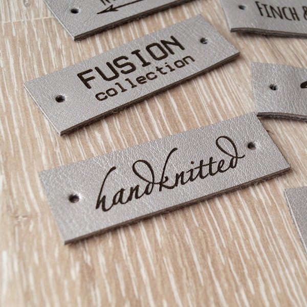 Custom engraved leather labels, care labels, personalized real leather labels, labels for knitted products, custom label tags, set of 25