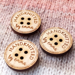 Custom wood buttons, personalized wooden buttons engraved with your text or logo for your knitted and crochet products, set of 25 pc