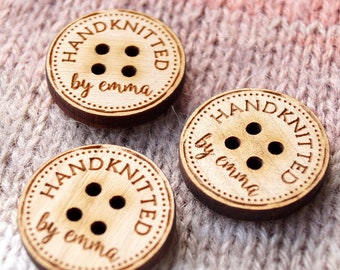 Personalized wooden buttons engraved with your text or logo for your knitted and crochet products, set of 25 pc