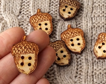 Wooden buttons, acorn buttons, wooden knitting buttons, buttons for handmade items, wood acorn buttons for baby knits, set of 25 pc