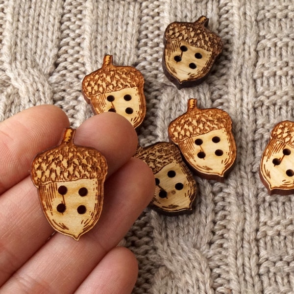 Wooden buttons, acorn buttons, wooden knitting buttons, buttons for handmade items, wood acorn buttons for baby knits, set of 25 pc