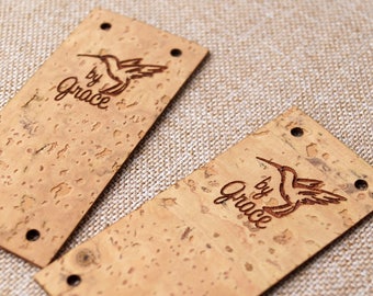 Custom clothing labels, vegan cork leather labels, garment labels, knittinf logo labels, crochet labels, personalized leather labels, 25 pc