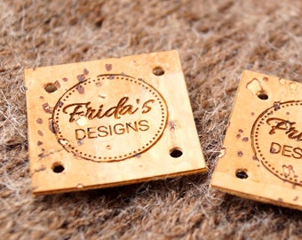 Vegan cork leather labels, custom clothing tags, vegan leather labels, knitting labels, logo branding tags, garment labels, set of 25 pc