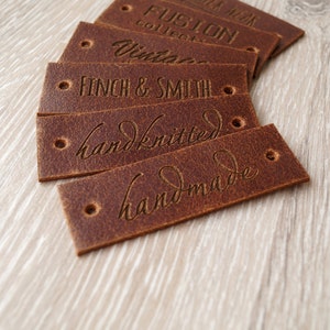 Leather garment labels, custom labels, personalized leather labels, care labels, labels for knitted products, custom label tags, set of 25