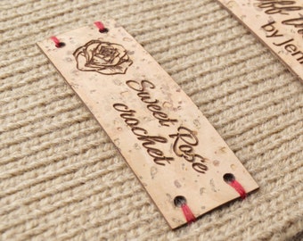 Custom clothing labels, cork leather labels, leather tags, product labels, knitting labels, tags for handmade items, vegan leather tags, 25