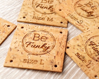 Custom clothing labels, cork labels, vegan leather labels, garment labels, knitting tags, crochet labels, logo branding tags, set of 25 pc