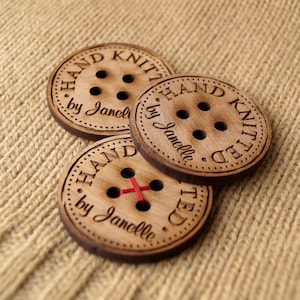 Wooden buttons, custom wooden buttons for knitted and crocheted items, personalized buttons, wood buttons, wooden tags, logo buttons, 25 pc