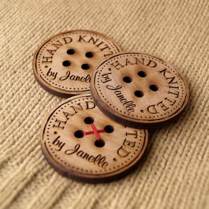 Wooden buttons, custom wooden buttons for knitted and crocheted items, personalized buttons, wood buttons, wooden tags, logo buttons, 25 pc image 2