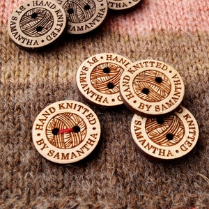 Product tags, personalized wooden buttons for knitted and crocheted items, buttons for handmade items, custom wooden buttons, set of 25