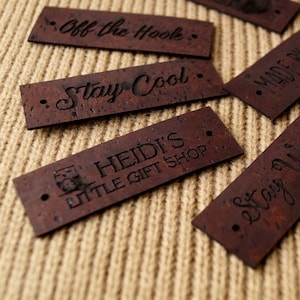 Custom clothing labels, cork leather labels, leather tags, clothing labels, knitting labels, tags for handmade items, vegan leather tags, 25