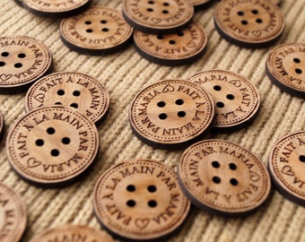 Wooden buttons, personalized wooden buttons, custom made buttons, buttons for handmade items, knitting buttons, crochet buttons, set of 25