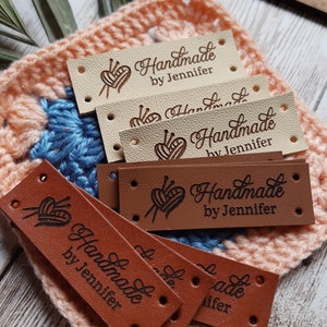 Labels for knitted items, personalized leather tags for crochet, custom clothing label, sew on labels, tags for handmade items, set of 25 pc