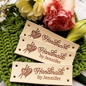 Leather tags for knitting, crochet and sewing - labels for handmade items - personalized clothing labels with your logo, image, text, 25 pc