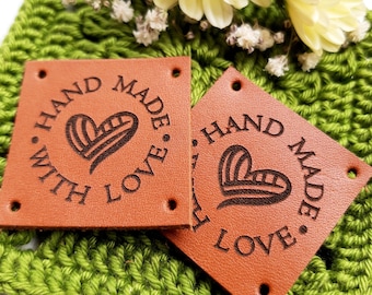 Personalized genuine leather labels for knitting and crochet, set of 25 pc
