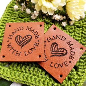 Personalized genuine leather labels for knitting and crochet, set of 25 pc