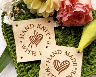 Labels for handmade items, personalized genuine leather labels, custom clothing labels, knitting tags, crochet labels, crochet tags, 25 pc