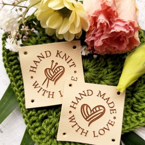 Labels for handmade items, personalized genuine leather labels, custom clothing labels, knitting tags, crochet labels, crochet tags, 25 pc