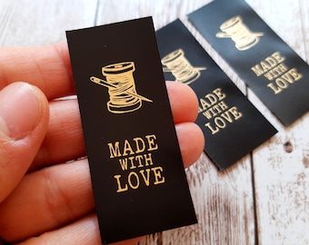Etiquetas de satén negro con impresión dorada o plateada, etiquetas personalizadas para ropa, etiquetas para artículos hechos a mano, etiquetas de cuidado, etiquetas con logotipo personalizado.