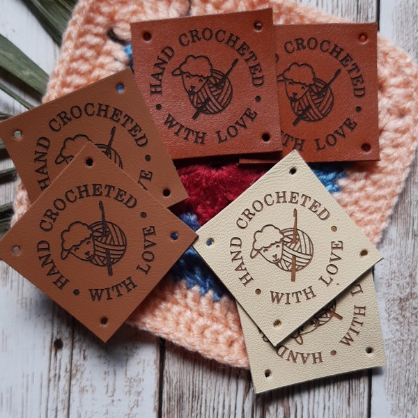 Leather tags for handmade items, personalized genuine leather labels for knitting crochet sewing, clothing labels, custom leather tags 25 pc