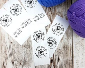 Etichette in raso personalizzate, etichette personalizzate per abbigliamento, etichette per articoli fatti a mano, cartellini con istruzioni per la cura, etichette con logo personalizzato