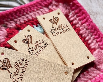 Personalized leather labels - tags for handmade items - custom clothing labels - tags for crochet, knitting labels - leather tags - 25 pc