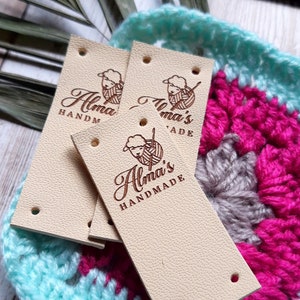 Product labels for handmade items - custom leather tags - leather labels for kntting and crochet - foldable labels - set of 25 pc