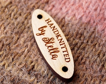 Wooden labels, custom garment labels, engraved wooden tags, oval labels, knitting labels, crochet labels, logo tags, branding labels, 25 pc
