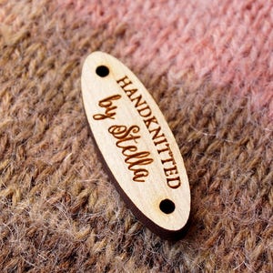 Wooden labels, custom garment labels, engraved wooden tags, oval labels, knitting labels, crochet labels, logo tags, branding labels, 25 pc