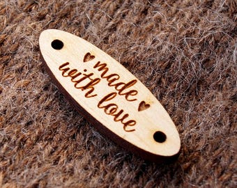Product tags, knitting labels, wooden labels, wooden logo tags, crochet labels, engraved real wood tags, set of 25 pc