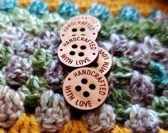 Custom wooden buttons, real beech wood buttons, buttons for knitting and crochet, buttons with your own text, set of 10 pc