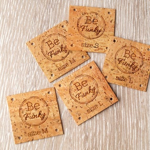 Vegan cork labels, clothing labels, personalized logo tags, branding labels, Labels for knitting and crocheting, crochet labels, 25 pc