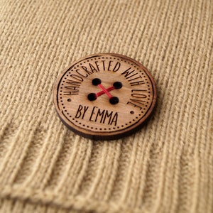 Product tags, personalized wooden buttons for knitted and crocheted items, buttons for handmade items, custom wooden buttons, set of 25